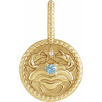 Zodiac Constellation Round Pendant Necklace - Cancer Diamond and Aquamarine|Material:14K Yellow Gold