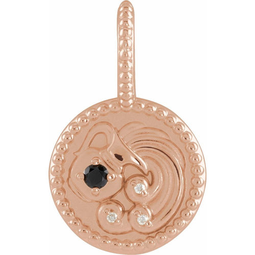 Zodiac Constellation Round Pendant Necklace - Aquarius Diamond and Black Spinel|Material:14K Rose Gold