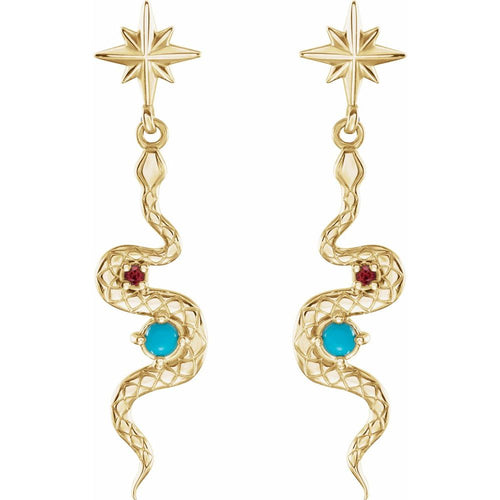 Ruby and Turquoise Earrings|Material:14K Yellow Gold