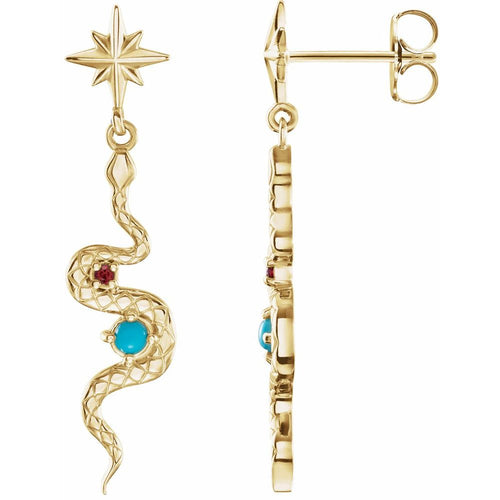 Ruby and Turquoise Earrings|Material:14K Yellow Gold