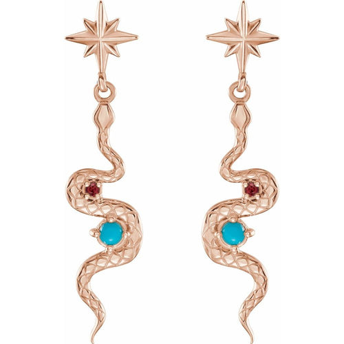 Ruby and Turquoise Earrings|Material:14K Rose Gold