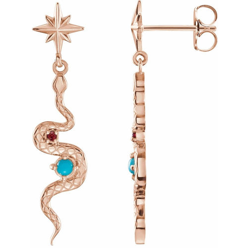 Ruby and Turquoise Earrings|Material:14K Rose Gold