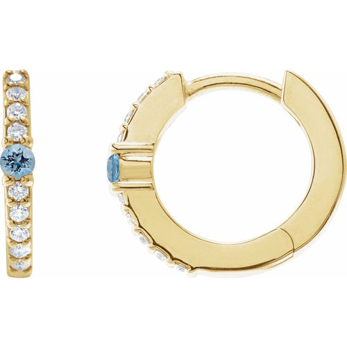 Aquamarine and Diamond Huggie Earrings|Material:14K Yellow Gold