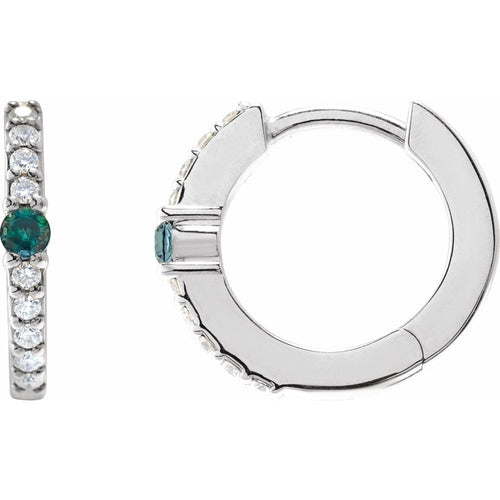 Alexandrite and Diamond Huggie Earrings|Material:Platinum