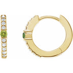 Peridot and Diamond Huggie Earrings|Material:14K Yellow Gold