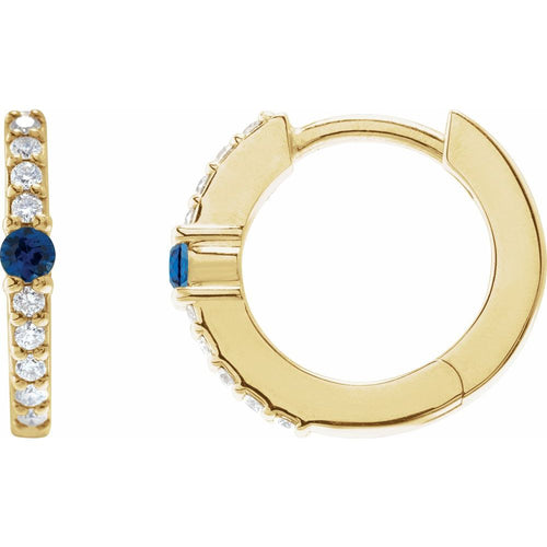 Sapphire and Diamond Huggie Earrings|Material:14K Yellow Gold
