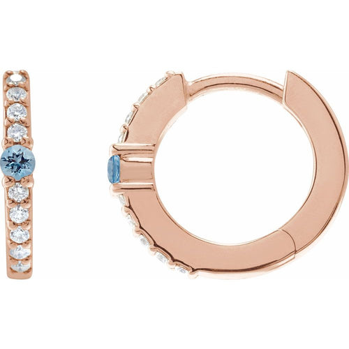 Aquamarine and Diamond Huggie Earrings|Material:14K Rose Gold