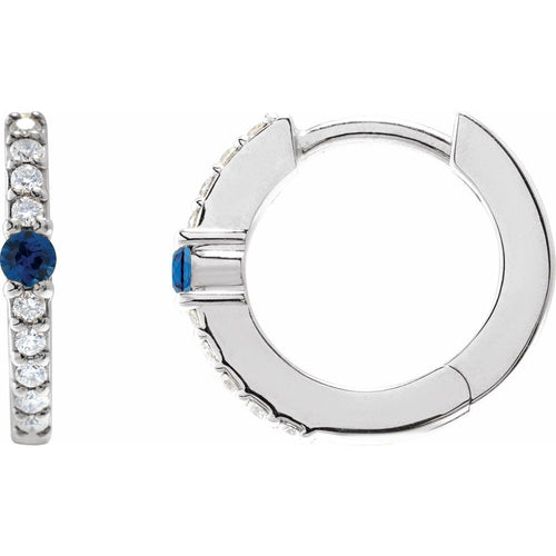 Sapphire and Diamond Huggie Earrings|Material:14K White Gold