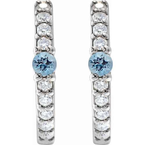 Aquamarine and Diamond Huggie Earrings|Material:14K White Gold