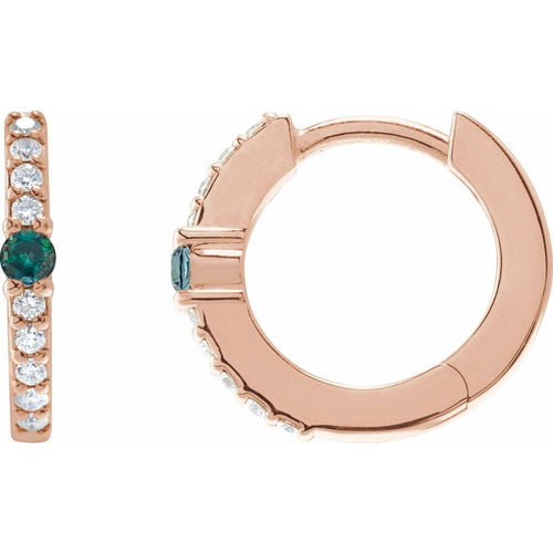 Alexandrite and Diamond Huggie Earrings|Material:14K Rose Gold