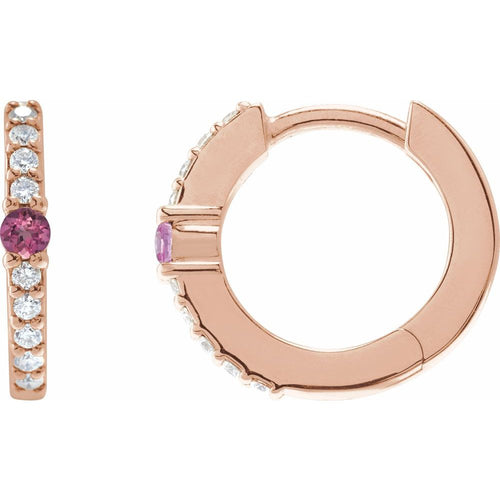 Tourmaline and Diamond Huggie Earrings|Material:14K Rose Gold