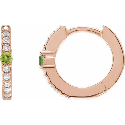 Peridot and Diamond Huggie Earrings|Material:14K Rose Gold