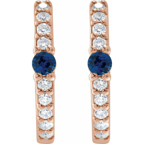 Sapphire and Diamond Huggie Earrings|Material:14K Rose Gold