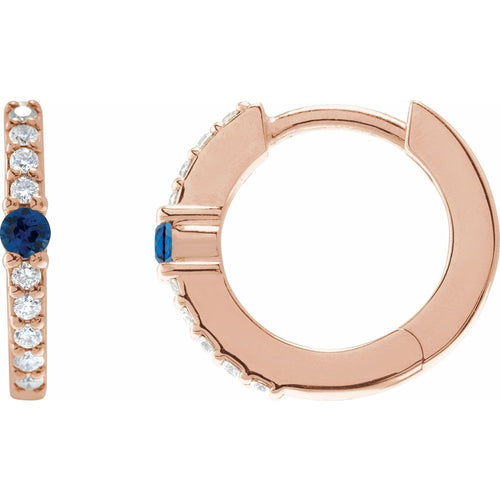 Sapphire and Diamond Huggie Earrings|Material:14K Rose Gold