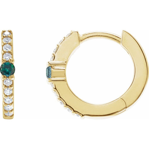 Alexandrite and Diamond Huggie Earrings|Material:14K Yellow Gold