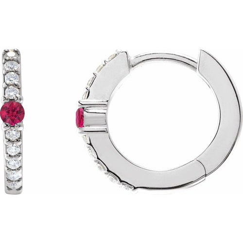 Ruby and Diamond Huggie Earrings|Material:Platinum