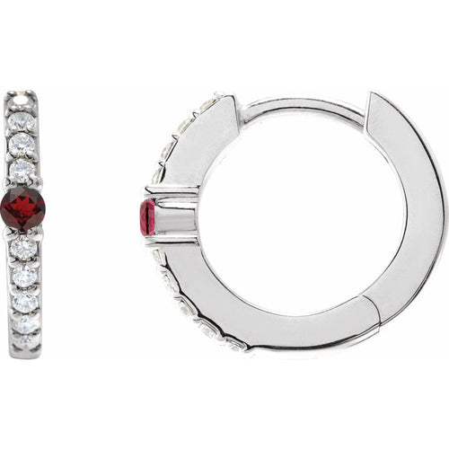 Garnet and Diamond Huggie Earrings|Material:Platinum