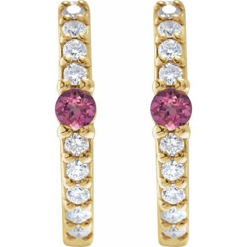 Tourmaline and Diamond Huggie Earrings|Material:14K Yellow Gold
