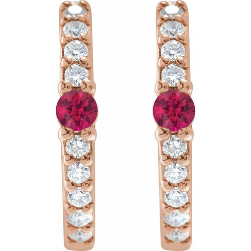 Ruby and Diamond Huggie Earrings|Material:14K Rose Gold
