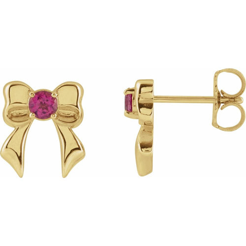 Pink Tourmaline Bow Earrings|Material:14K Yellow Gold