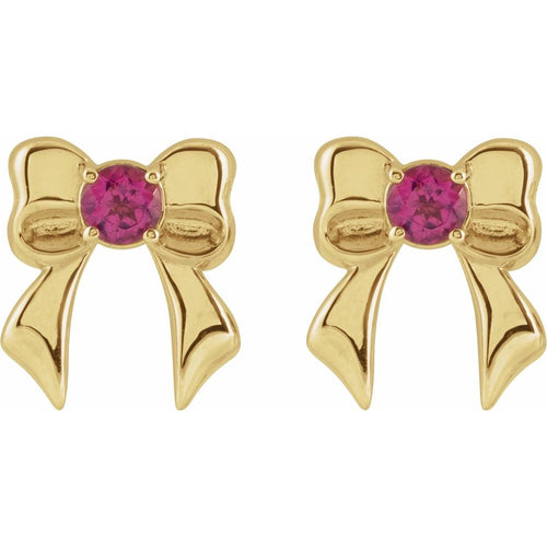 Pink Tourmaline Bow Earrings|Material:14K Yellow Gold