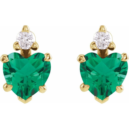 may emerald and diamond heart earrings|Material:14K Yellow Gold
