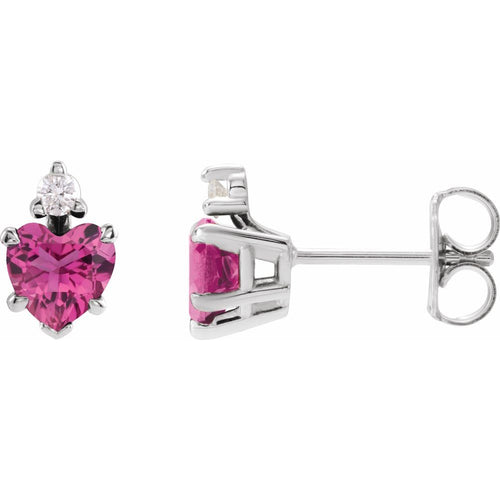 October Tourmaline and Diamond Heart Cut Earrings|Material:14K White Gold