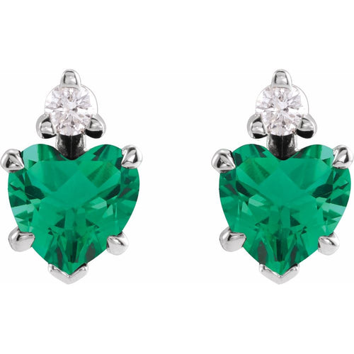 may emerald and diamond heart earrings|Material:14K White Gold
