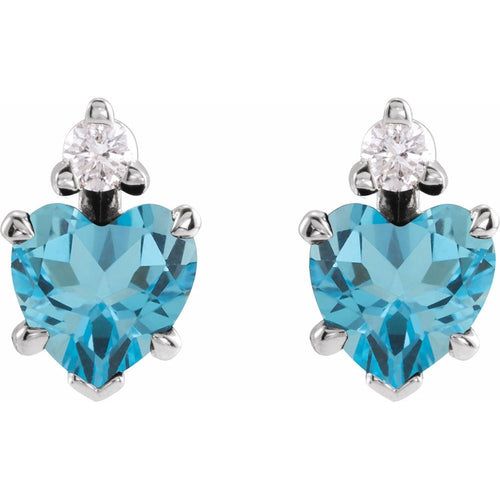 November Topaz and Diamond Heart Cut Earrings|Material:14K White Gold