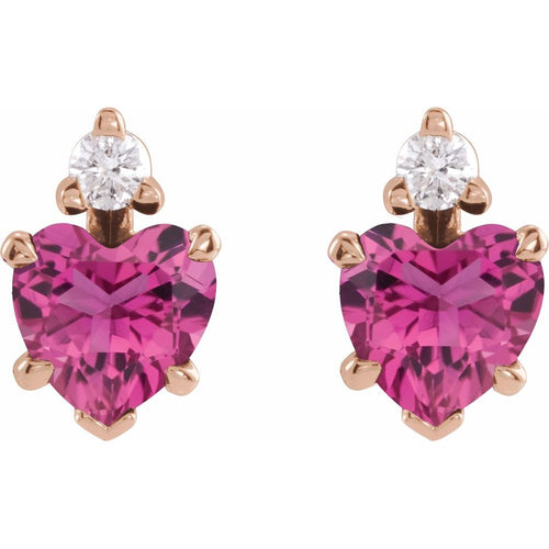 October Tourmaline and Diamond Heart Cut Earrings|Material:14K Rose Gold