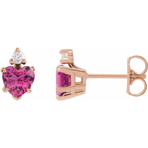 October Tourmaline and Diamond Heart Cut Earrings|Material:14K Rose Gold