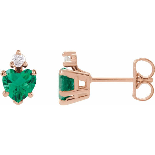 may emerald and diamond heart earrings|Material:14K Rose Gold