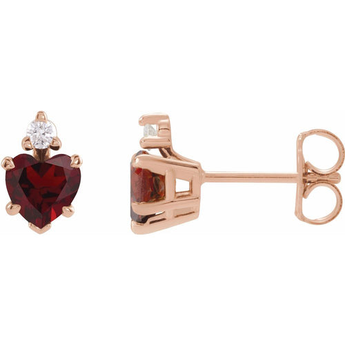 January Garnet and Diamond Heart Cut Earrings|Material:14K Rose Gold