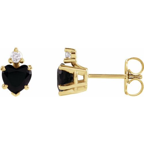 July Onyx and Diamond Heart Cut Earrings|Material:14K Yellow Gold