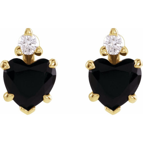 July Onyx and Diamond Heart Cut Earrings|Material:14K Yellow Gold