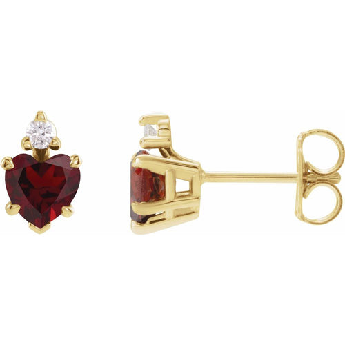 January Garnet and Diamond Heart Cut Earrings|Material:14K Yellow Gold