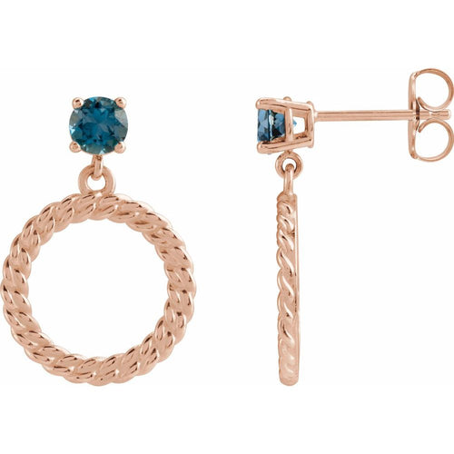 blue topaz hoop earrings|Material:14K Rose Gold