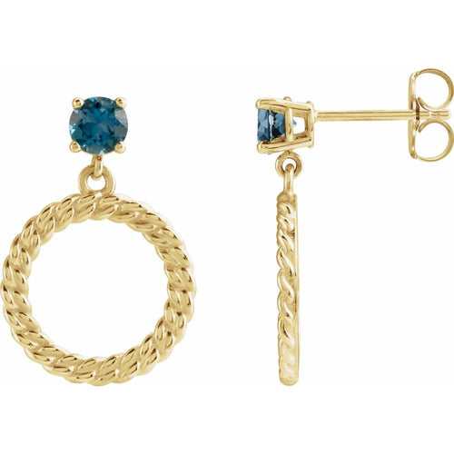 blue topaz hoop earrings|Material:14K Yellow Gold