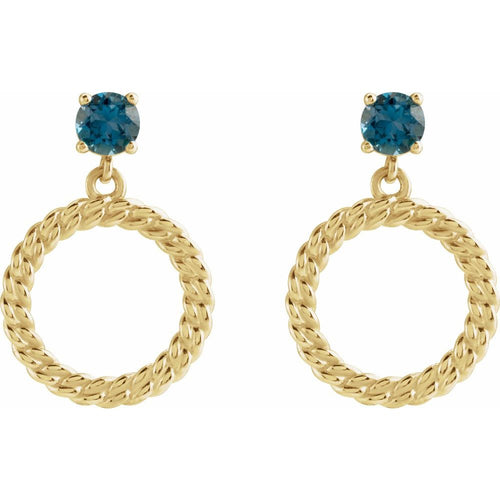 blue topaz hoop earrings|Material:14K Yellow Gold