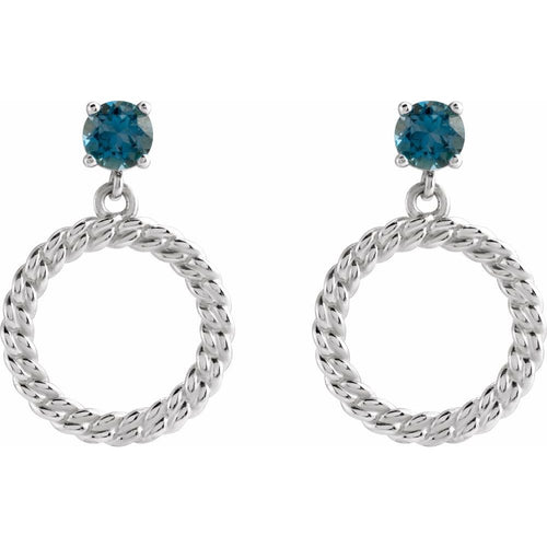 blue topaz hoop earrings|Material:14K White Gold