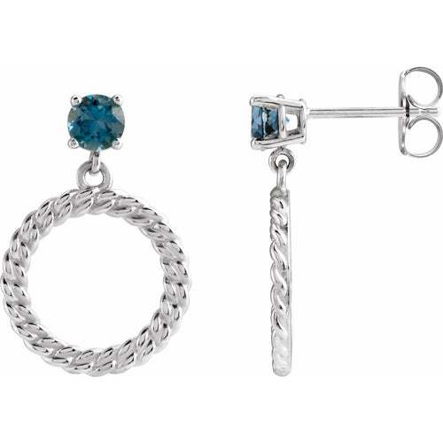 blue topaz hoop earrings|Material:14K White Gold