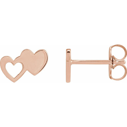 Double Heart Earrings|Material:14K Rose Gold