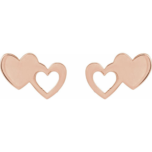 Double Heart Earrings|Material:14K Rose Gold