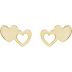 Double Heart Earrings|Material:14K Yellow Gold