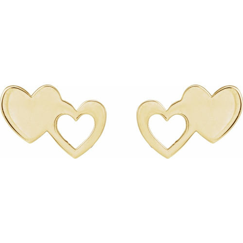 Double Heart Earrings|Material:14K Yellow Gold