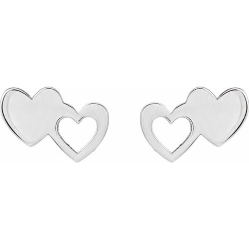 Double Heart Earrings|Material:14K White Gold
