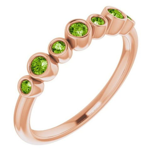 Seven Gemstone Bezel Set Ring - Peridot|Material:14K Rose Gold