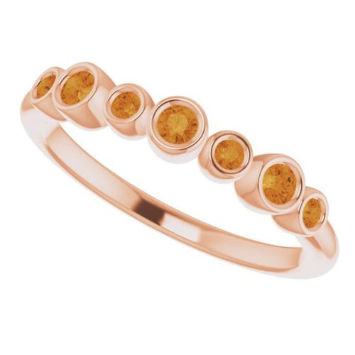 Seven Gemstone Bezel Set Ring - Citrine|Material:14K Rose Gold