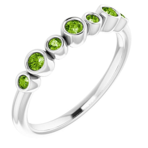 Seven Gemstone Bezel Set Ring - Peridot|Material:Platinum