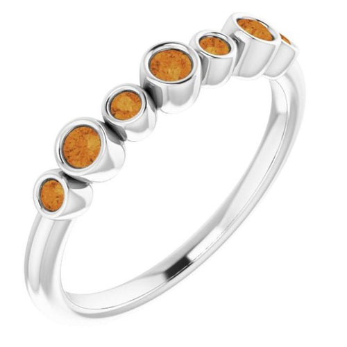 Seven Gemstone Bezel Set Ring - Citrine|Material:14K White Gold